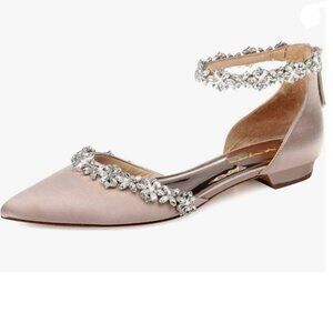 XYD Embellished Pointed Toe Ankle Strap Sandals in Blush